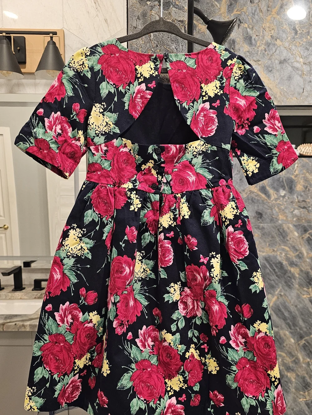 Janie and Jack Special Occasion Dress Rose Print Keyhole Back Size 6 Girls